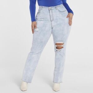 Fashion to Figure High Rise Ripped Knee Straight Leg Jeans Size 22